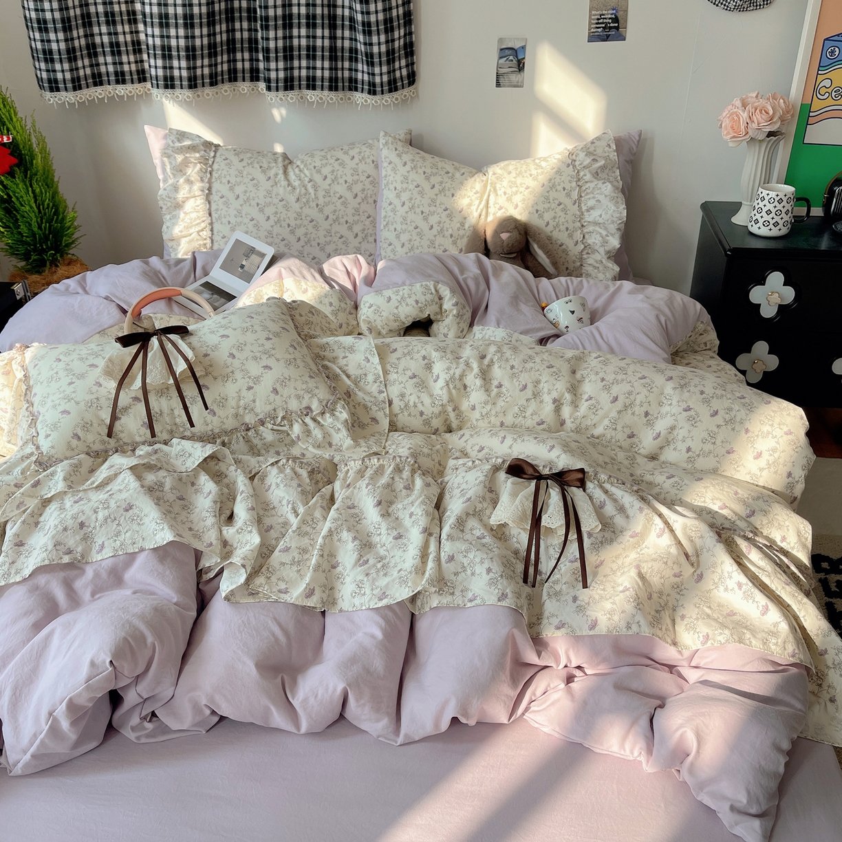 91家纺网 家纺一手货源 找家纺 娜娜 2026新款A类云朵锦花边四件套 满天星-浅紫