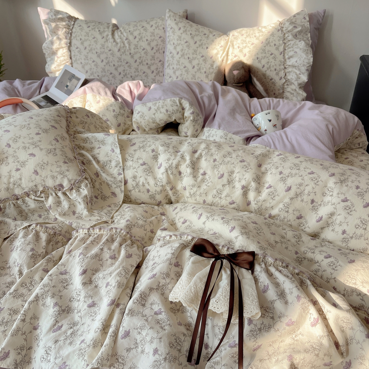 91家纺网 家纺一手货源 找家纺 娜娜 2026新款A类云朵锦花边四件套 满天星-浅紫