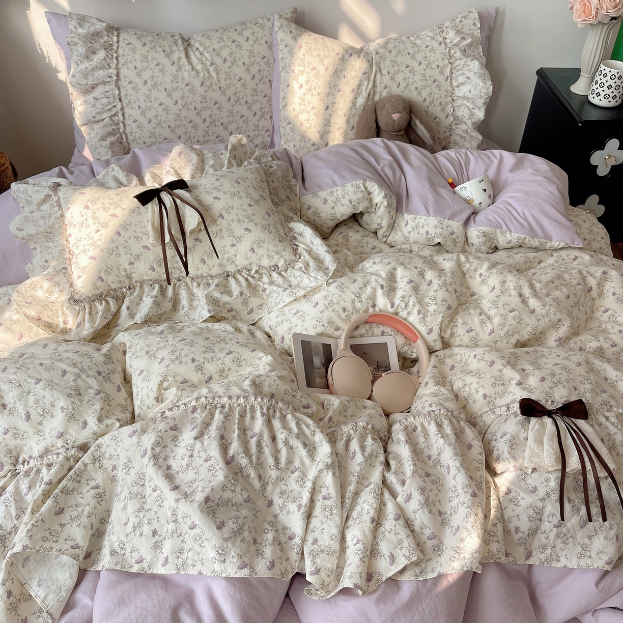 91家纺网 家纺一手货源 找家纺 娜娜 2026新款A类云朵锦花边四件套 满天星-浅紫