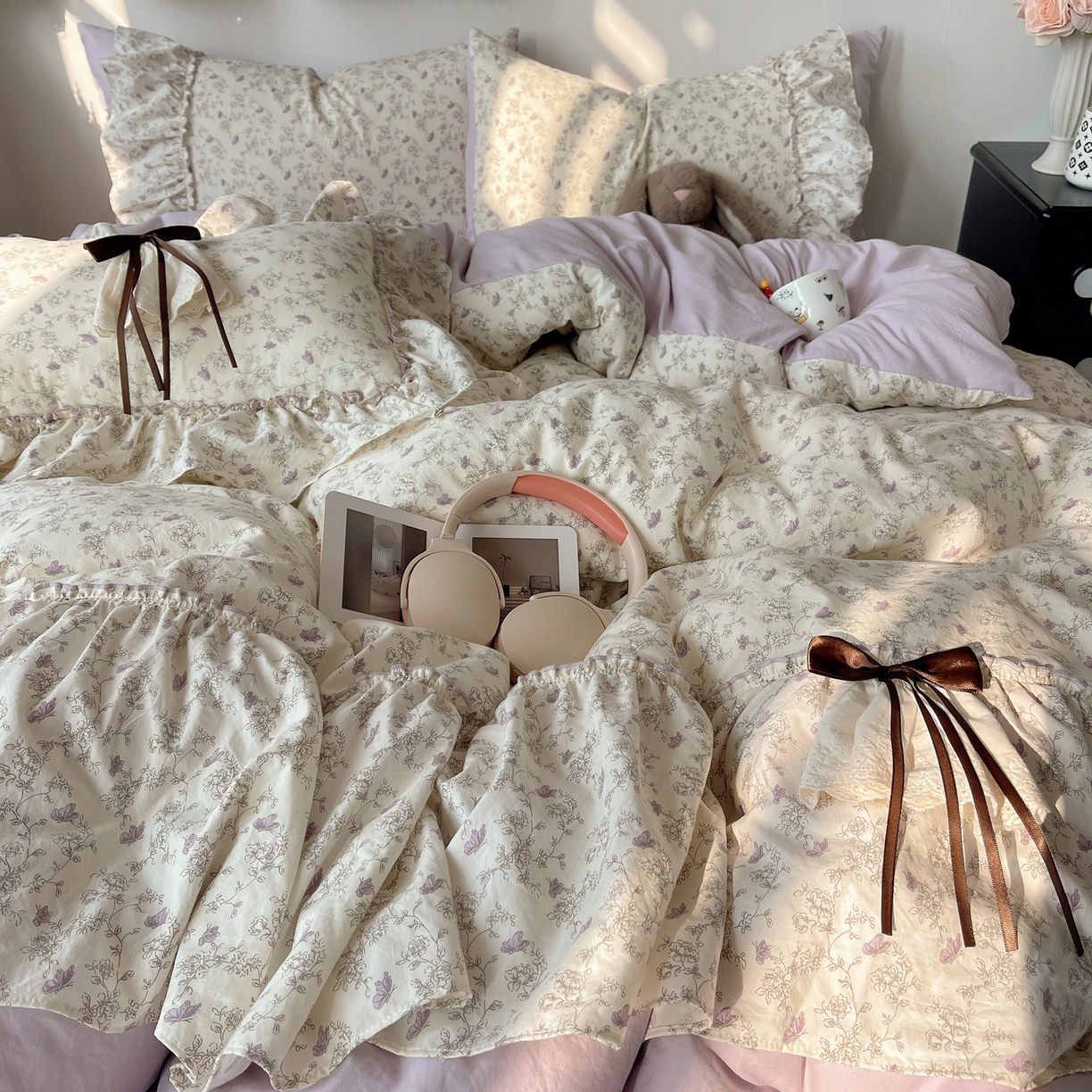 91家纺网 家纺一手货源 找家纺 娜娜 2026新款A类云朵锦花边四件套 满天星-浅紫