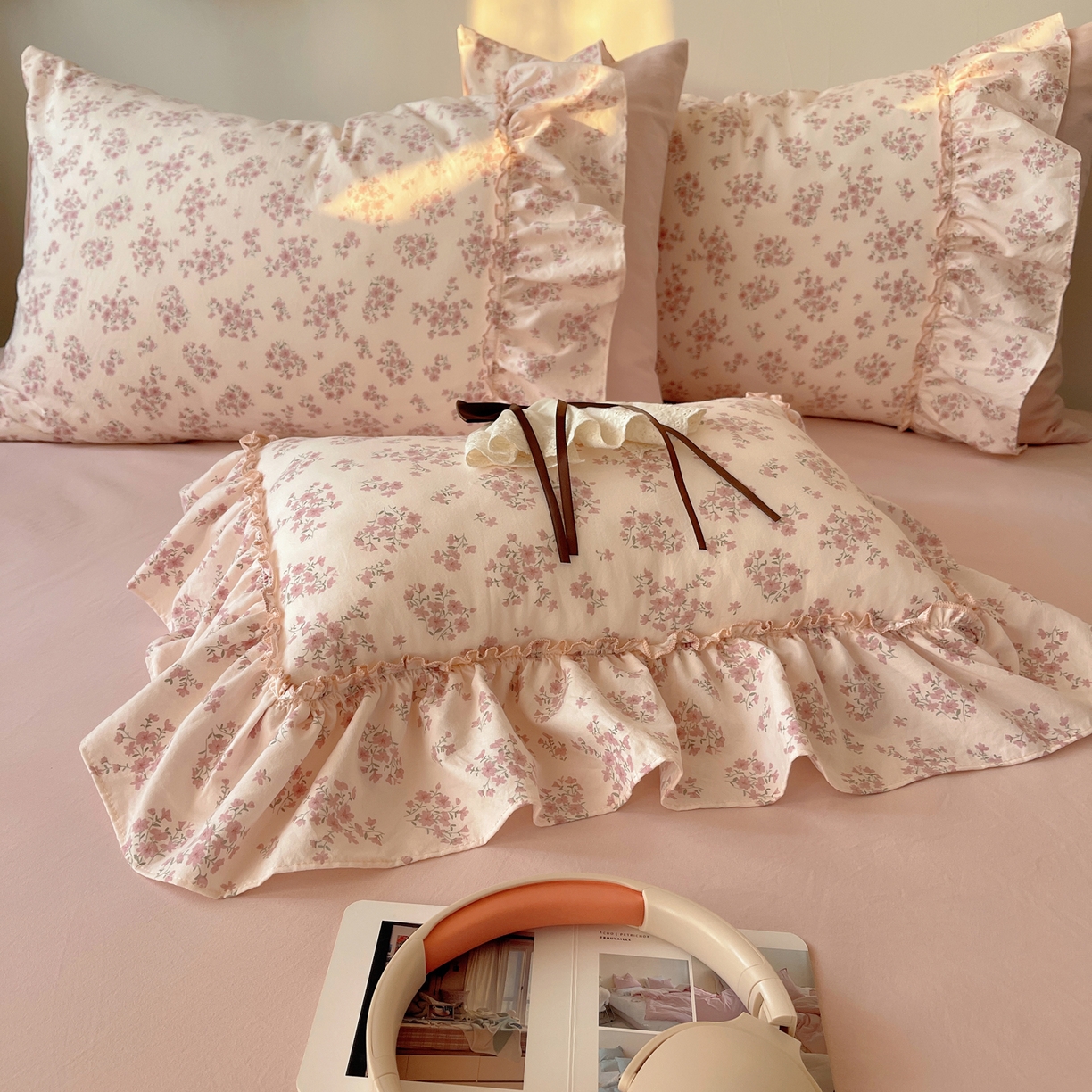 91家纺网 家纺一手货源 找家纺 娜娜 2026新款A类云朵锦花边四件套 樱花粉