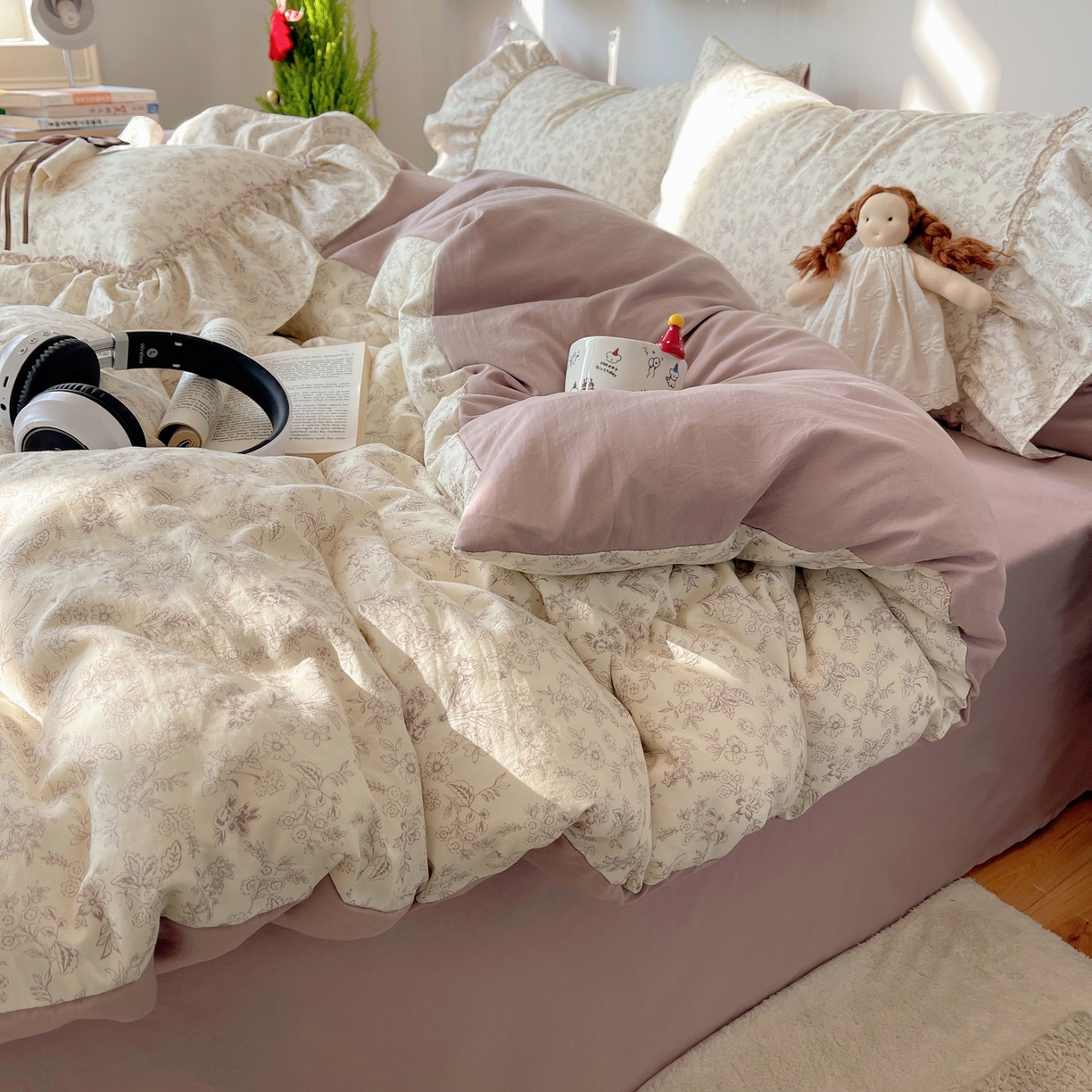 91家纺网 家纺一手货源 找家纺 娜娜 2026新款A类云朵锦花边四件套 满天星-豆沙