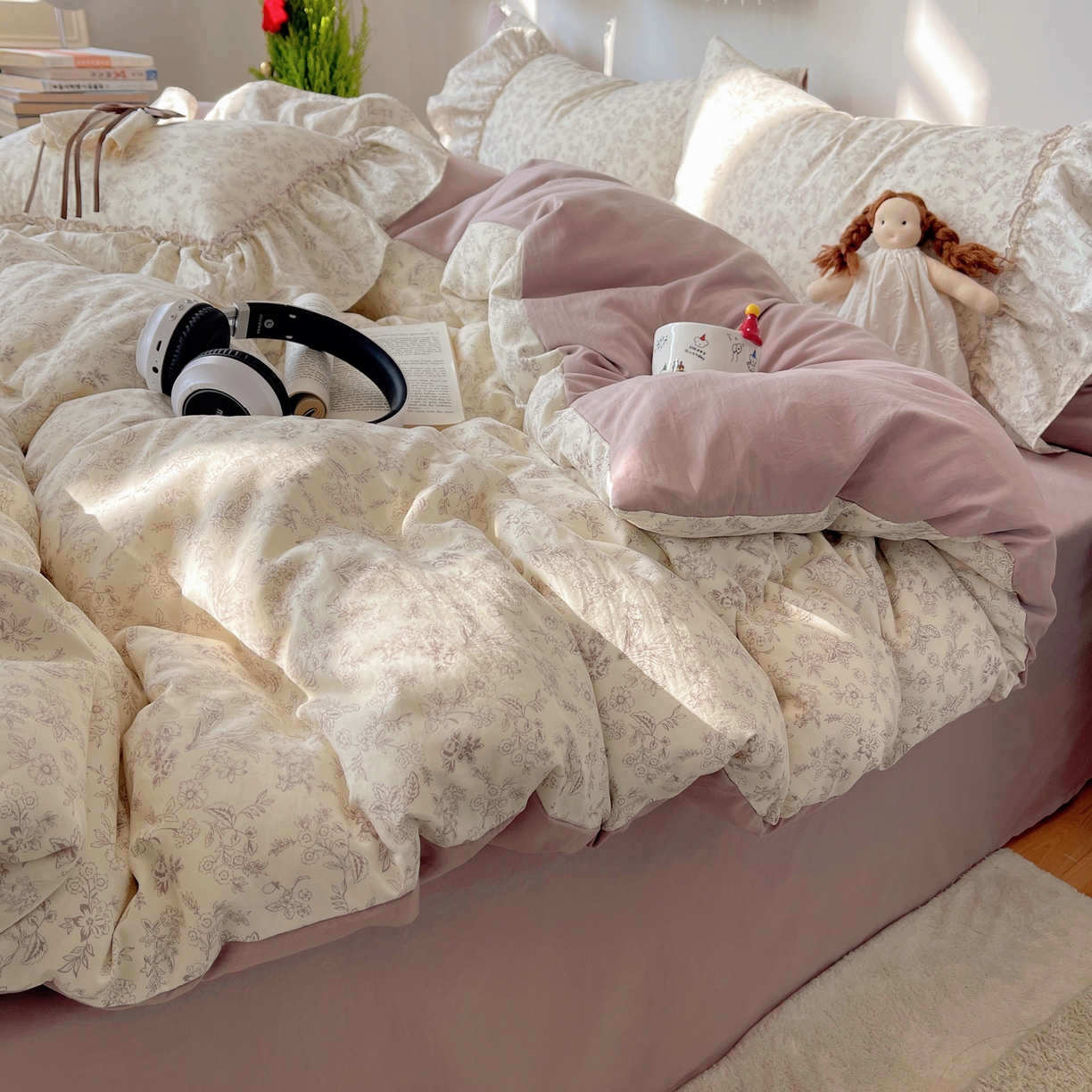 91家纺网 家纺一手货源 找家纺 娜娜 2026新款A类云朵锦花边四件套 满天星-豆沙