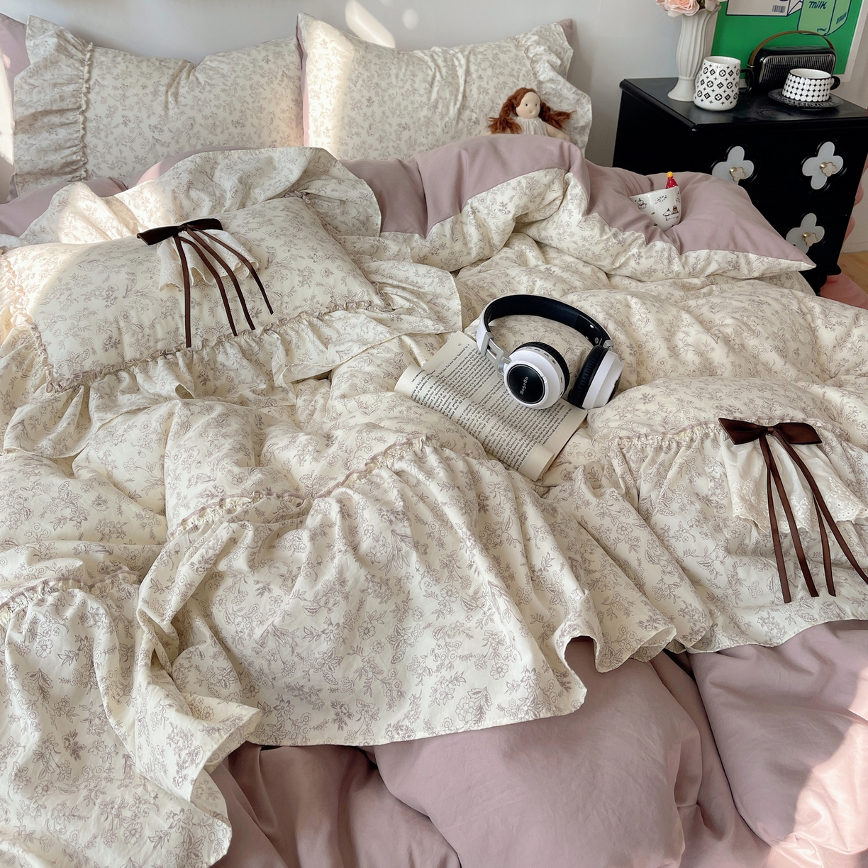 91家纺网 家纺一手货源 找家纺 娜娜 2026新款A类云朵锦花边四件套 满天星-豆沙