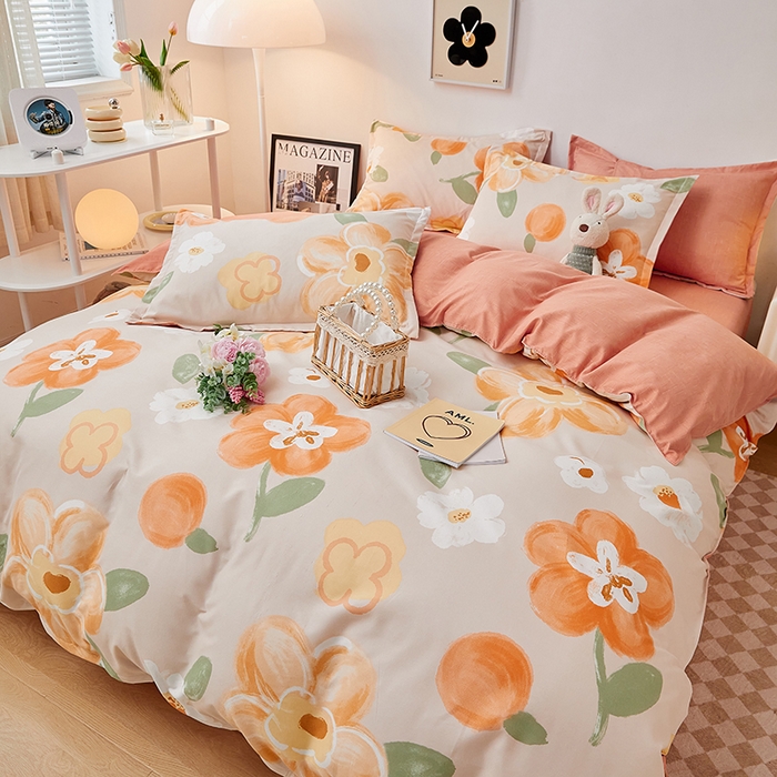 91家纺网 家纺一手货源 找家纺 世爵 2026新款亲肤磨毛印花四件套 暖阳花开