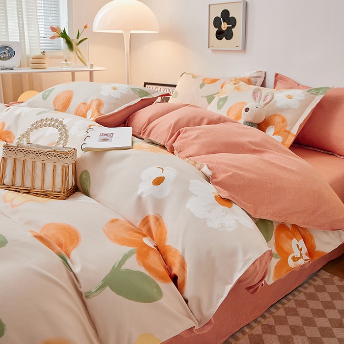 91家纺网 家纺一手货源 找家纺 世爵 2026新款亲肤磨毛印花四件套 暖阳花开