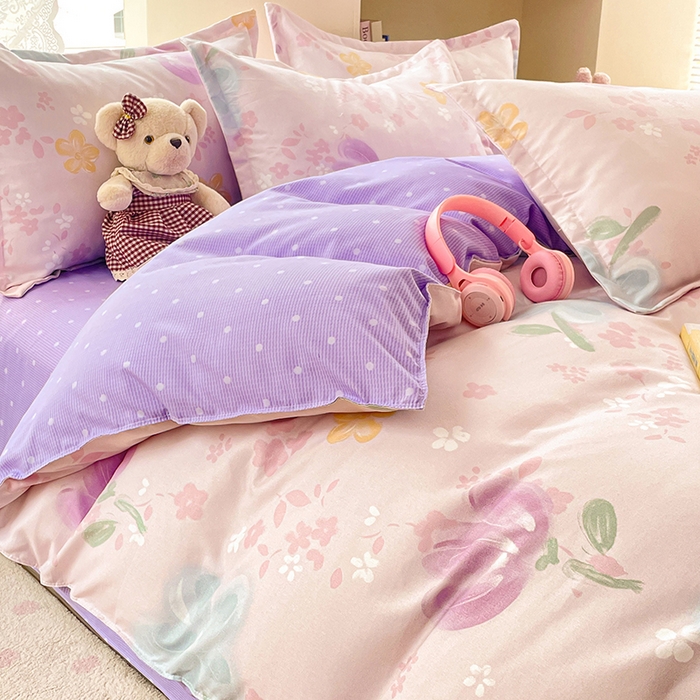 91家纺网 家纺一手货源 找家纺 世爵 2026新款亲肤磨毛印花四件套 晴光花叙粉