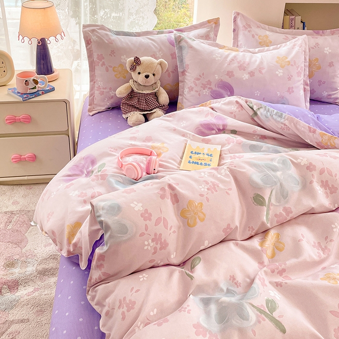 91家纺网 家纺一手货源 找家纺 世爵 2026新款亲肤磨毛印花四件套 晴光花叙粉