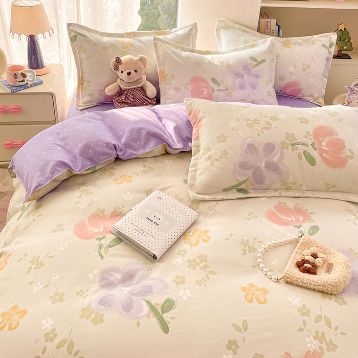 91家纺网 家纺一手货源 找家纺 世爵 2026新款亲肤磨毛印花四件套 晴光花叙绿