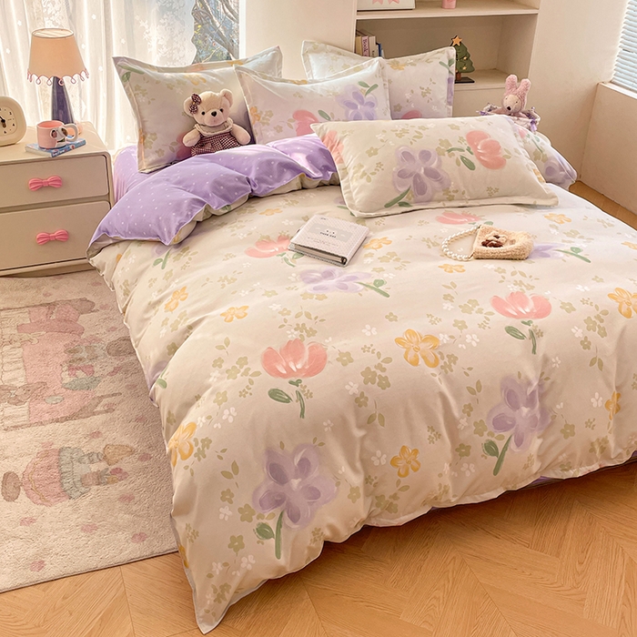 91家纺网 家纺一手货源 找家纺 世爵 2026新款亲肤磨毛印花四件套 晴光花叙绿