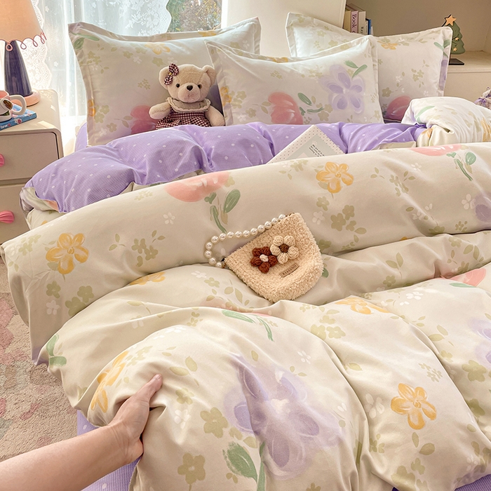 91家纺网 家纺一手货源 找家纺 世爵 2026新款亲肤磨毛印花四件套 晴光花叙绿