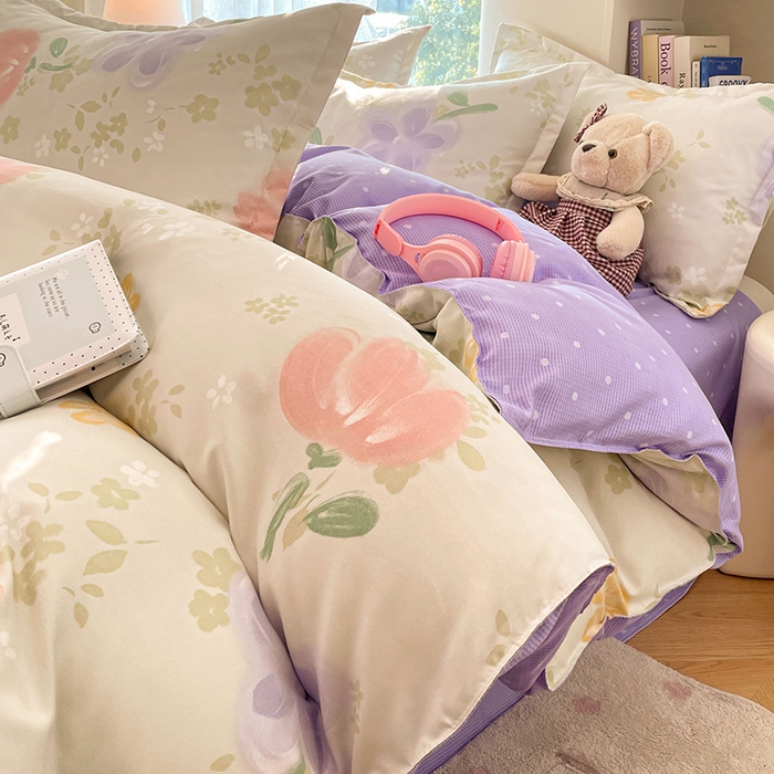 91家纺网 家纺一手货源 找家纺 世爵 2026新款亲肤磨毛印花四件套 晴光花叙绿