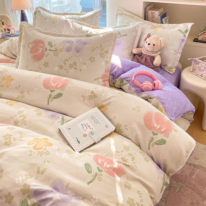 91家纺网 家纺一手货源 找家纺 世爵 2026新款亲肤磨毛印花四件套 晴光花叙绿