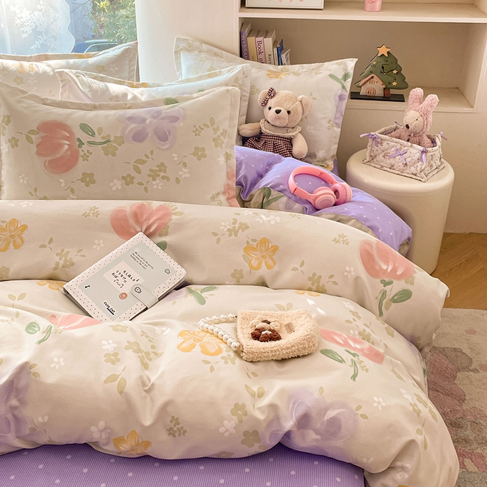 91家纺网 家纺一手货源 找家纺 世爵 2026新款亲肤磨毛印花四件套 晴光花叙绿