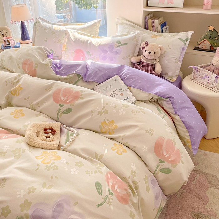 91家纺网 家纺一手货源 找家纺 世爵 2026新款亲肤磨毛印花四件套 晴光花叙绿