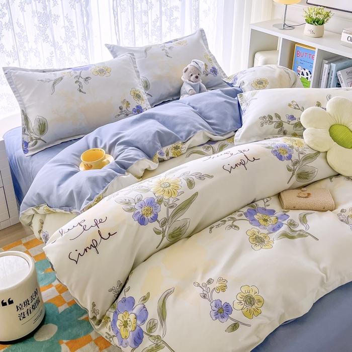 91家纺网 家纺一手货源 找家纺 世爵 2026新款亲肤磨毛印花四件套 手绘春天