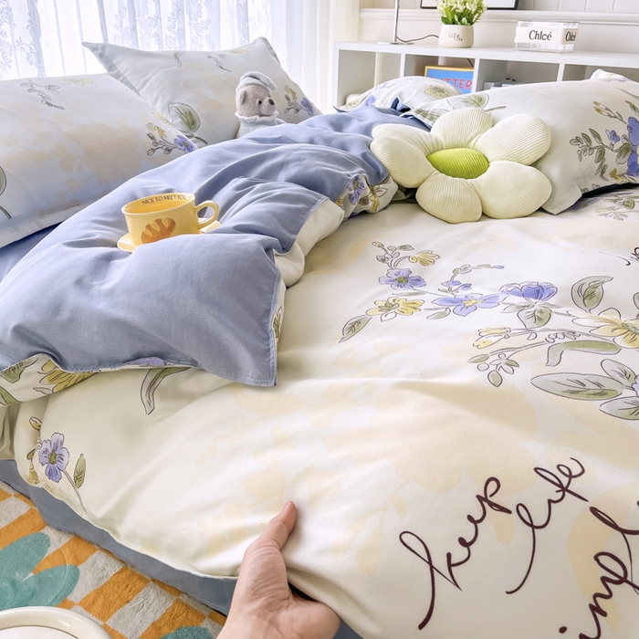 91家纺网 家纺一手货源 找家纺 世爵 2026新款亲肤磨毛印花四件套 手绘春天