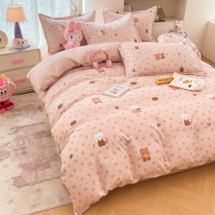 91家纺网 家纺一手货源 找家纺 世爵 2026新款亲肤磨毛印花四件套 甜喵语