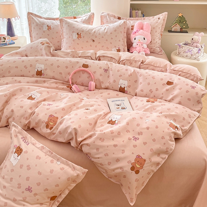 91家纺网 家纺一手货源 找家纺 世爵 2026新款亲肤磨毛印花四件套 甜喵语