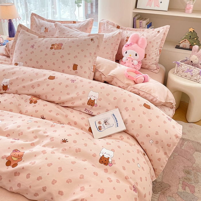 91家纺网 家纺一手货源 找家纺 世爵 2026新款亲肤磨毛印花四件套 甜喵语