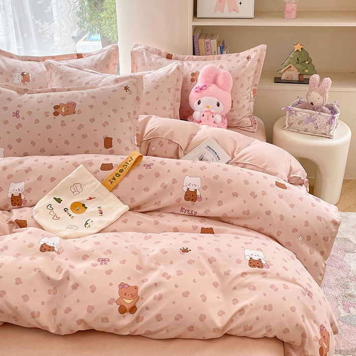 91家纺网 家纺一手货源 找家纺 世爵 2026新款亲肤磨毛印花四件套 甜喵语