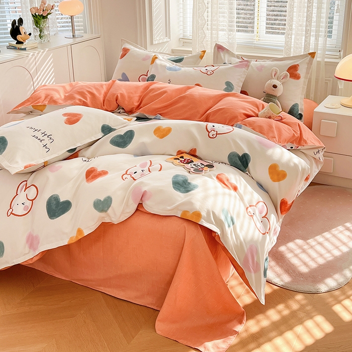 91家纺网 家纺一手货源 找家纺 世爵 2026新款亲肤磨毛印花四件套 甜心小兔