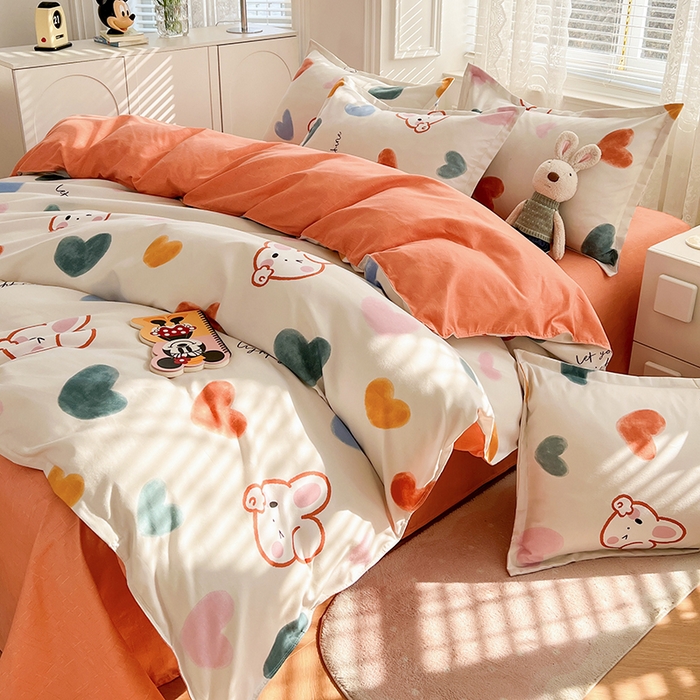 91家纺网 家纺一手货源 找家纺 世爵 2026新款亲肤磨毛印花四件套 甜心小兔