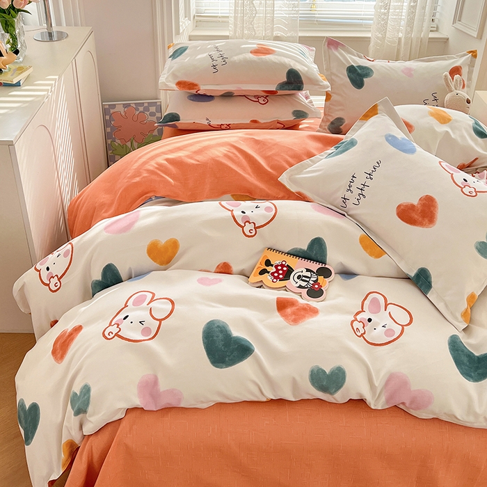 91家纺网 家纺一手货源 找家纺 世爵 2026新款亲肤磨毛印花四件套 甜心小兔