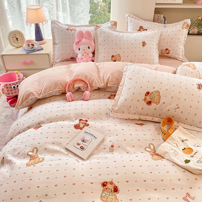 91家纺网 家纺一手货源 找家纺 世爵 2026新款亲肤磨毛印花四件套 小熊派对