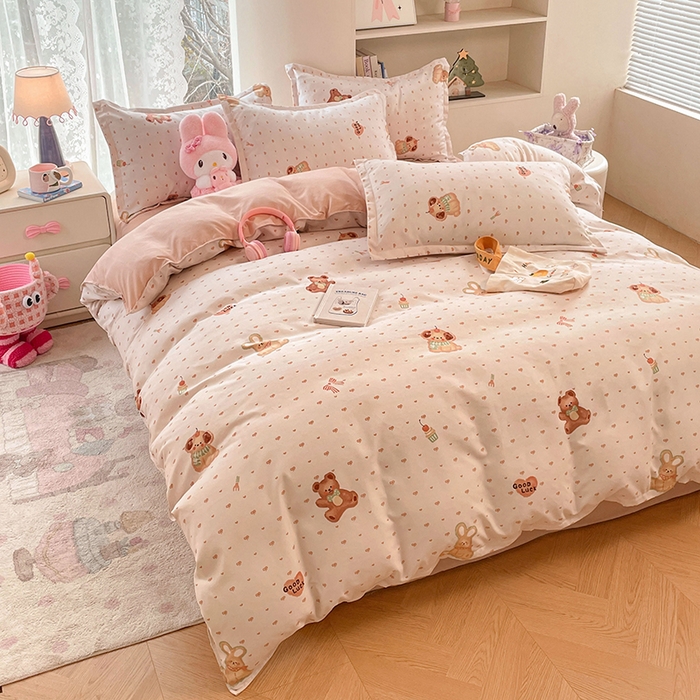 91家纺网 家纺一手货源 找家纺 世爵 2026新款亲肤磨毛印花四件套 小熊派对