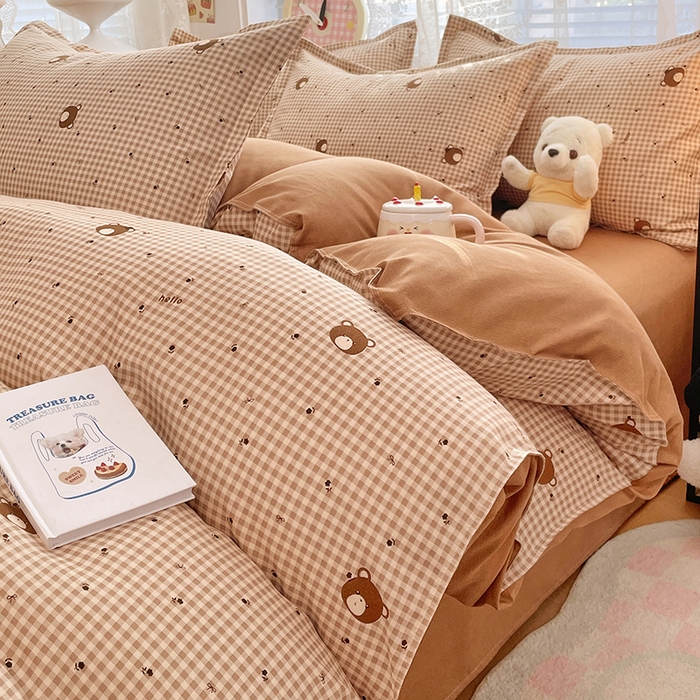 91家纺网 家纺一手货源 找家纺 世爵 2026新款亲肤磨毛印花四件套 熊仔格