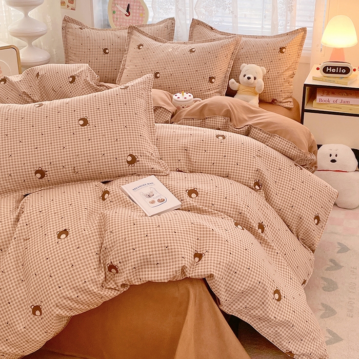 91家纺网 家纺一手货源 找家纺 世爵 2026新款亲肤磨毛印花四件套 熊仔格