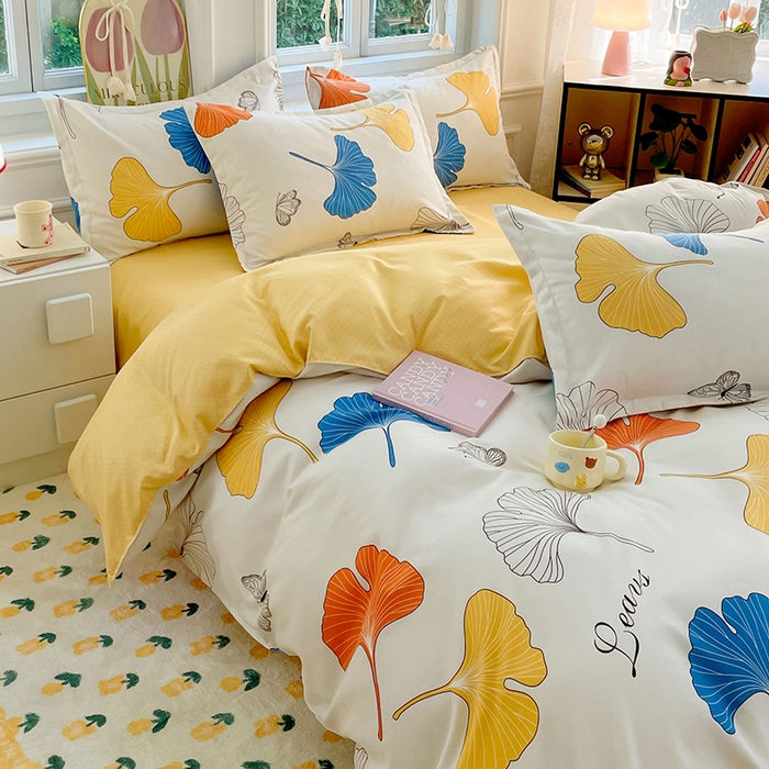 91家纺网 家纺一手货源 找家纺 世爵 2026新款亲肤磨毛印花四件套 银杏叶