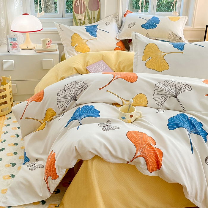 91家纺网 家纺一手货源 找家纺 世爵 2026新款亲肤磨毛印花四件套 银杏叶