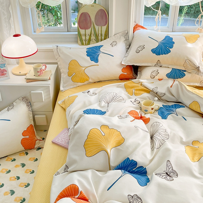 91家纺网 家纺一手货源 找家纺 世爵 2026新款亲肤磨毛印花四件套 银杏叶