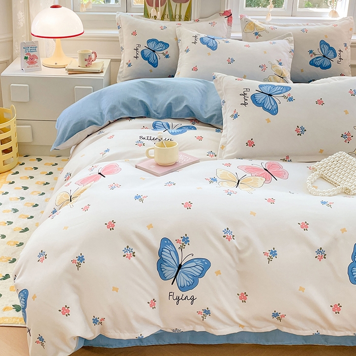 91家纺网 家纺一手货源 找家纺 世爵 2026新款亲肤磨毛印花四件套 游园戏蝶