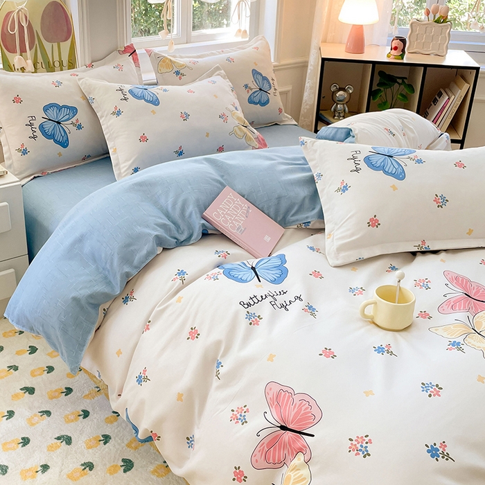 91家纺网 家纺一手货源 找家纺 世爵 2026新款亲肤磨毛印花四件套 游园戏蝶