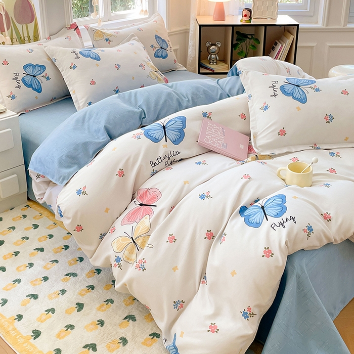 91家纺网 家纺一手货源 找家纺 世爵 2026新款亲肤磨毛印花四件套 游园戏蝶