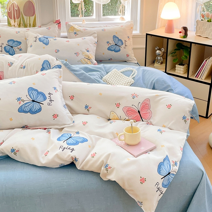 91家纺网 家纺一手货源 找家纺 世爵 2026新款亲肤磨毛印花四件套 游园戏蝶