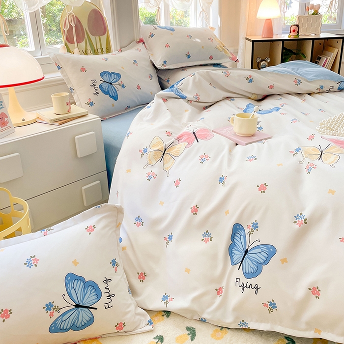 91家纺网 家纺一手货源 找家纺 世爵 2026新款亲肤磨毛印花四件套 游园戏蝶