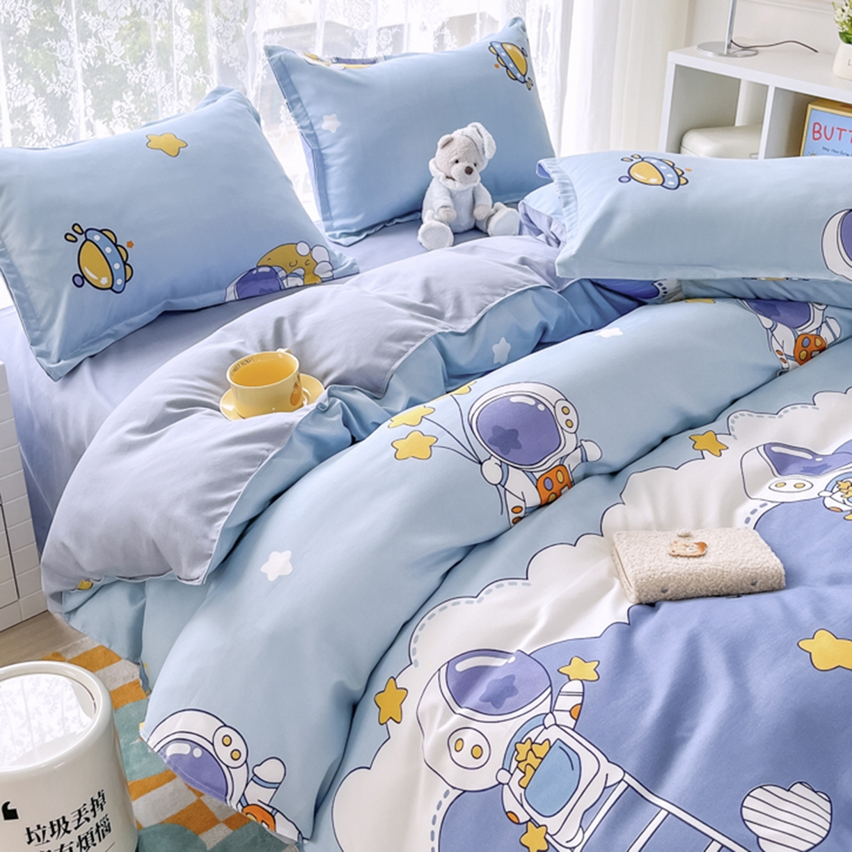 91家纺网 家纺一手货源 找家纺 世爵 2026新款亲肤磨毛印花四件套 宇宙星光