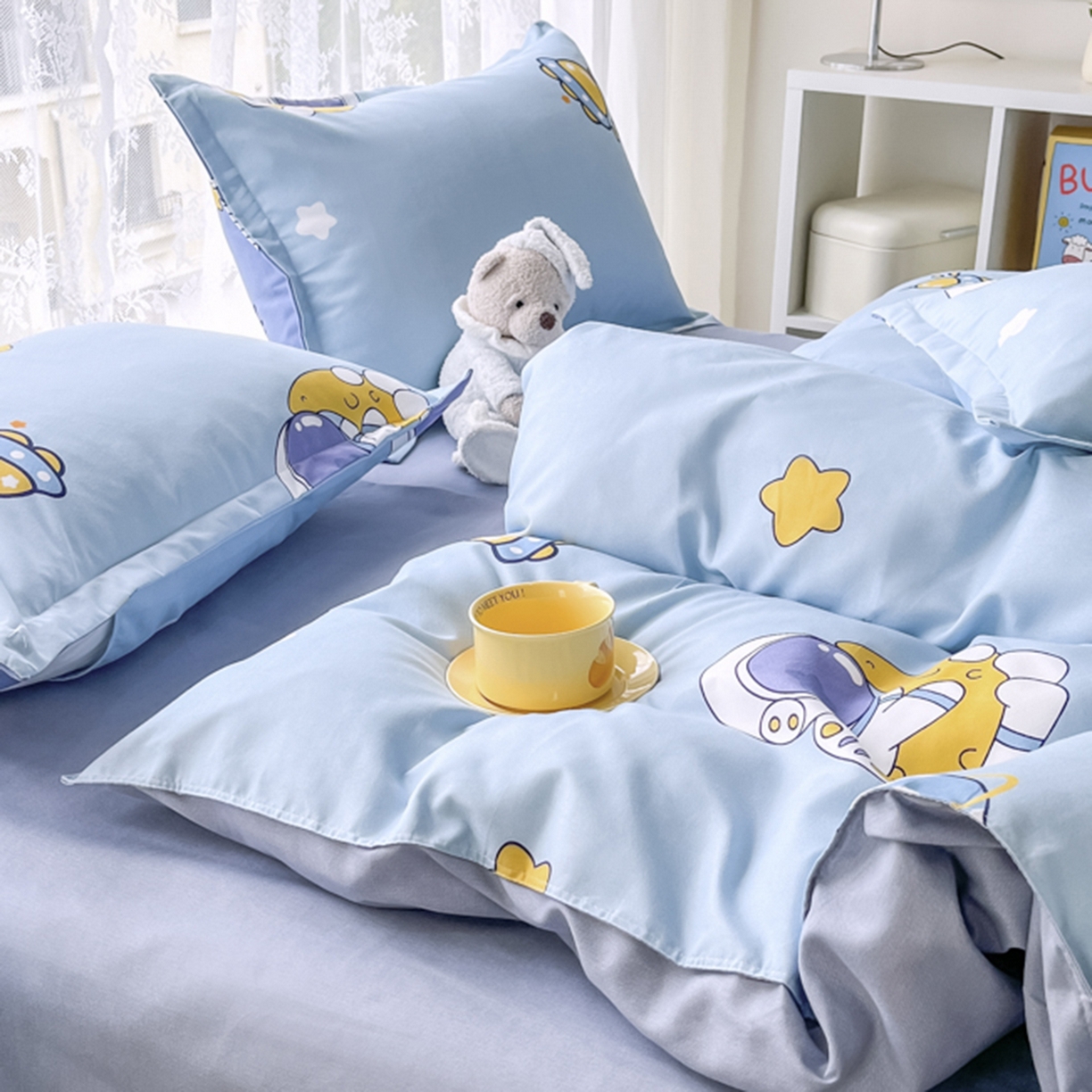 91家纺网 家纺一手货源 找家纺 世爵 2026新款亲肤磨毛印花四件套 宇宙星光