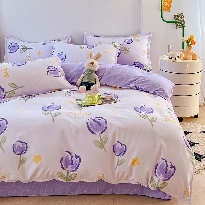 91家纺网 家纺一手货源 找家纺 世爵 2026新款亲肤磨毛印花四件套 郁金花海