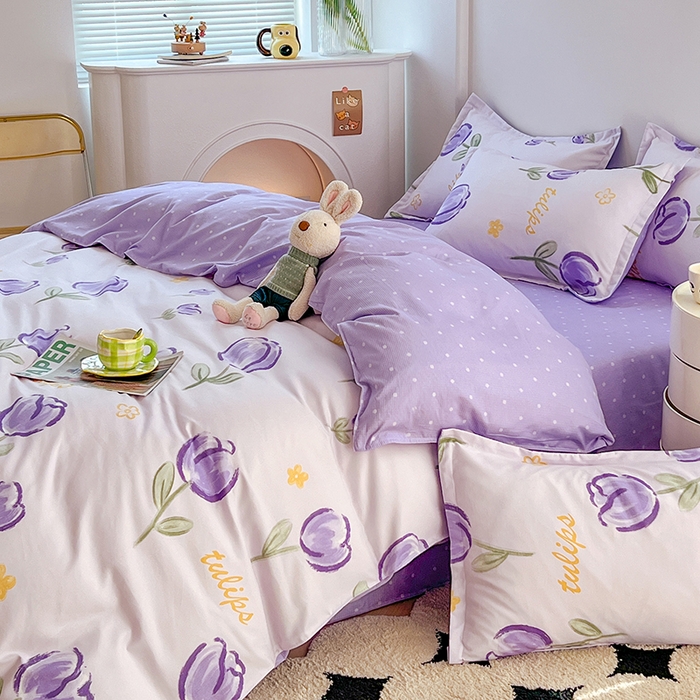 91家纺网 家纺一手货源 找家纺 世爵 2026新款亲肤磨毛印花四件套 郁金花海