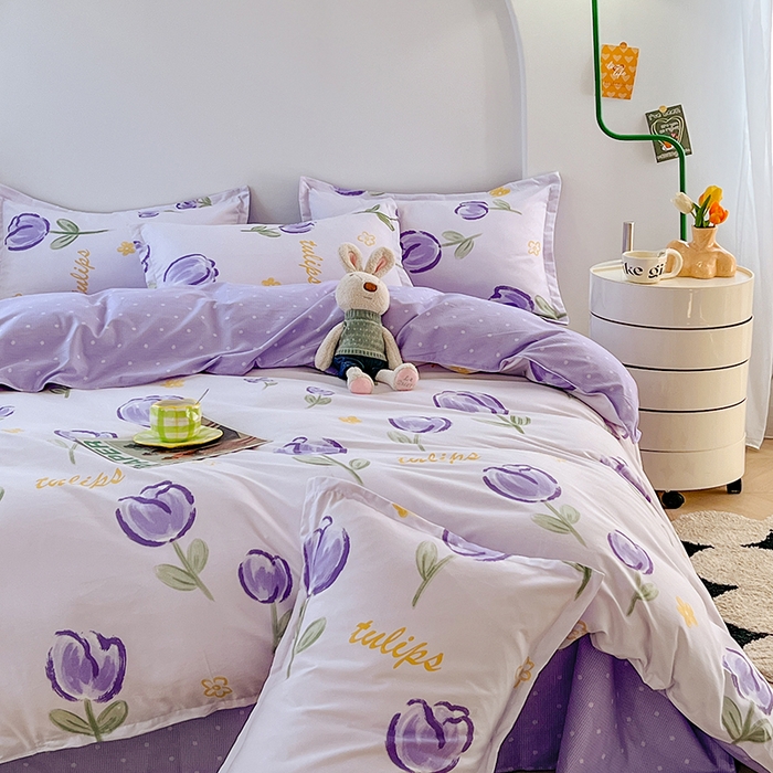 91家纺网 家纺一手货源 找家纺 世爵 2026新款亲肤磨毛印花四件套 郁金花海