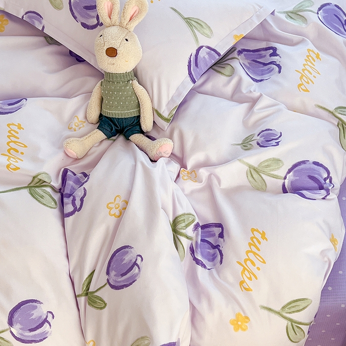 91家纺网 家纺一手货源 找家纺 世爵 2026新款亲肤磨毛印花四件套 郁金花海