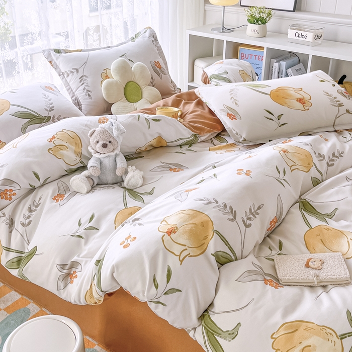 91家纺网 家纺一手货源 找家纺 世爵 2026新款亲肤磨毛印花四件套 郁金香