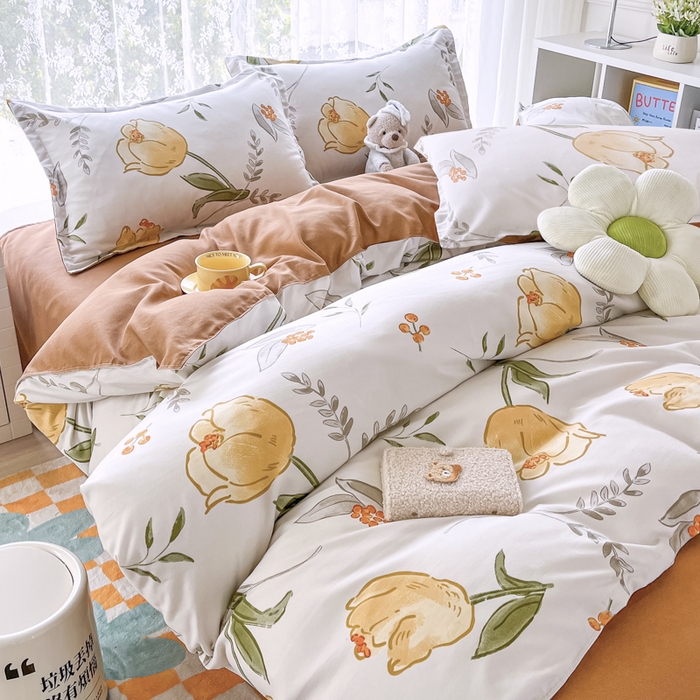 91家纺网 家纺一手货源 找家纺 世爵 2026新款亲肤磨毛印花四件套 郁金香