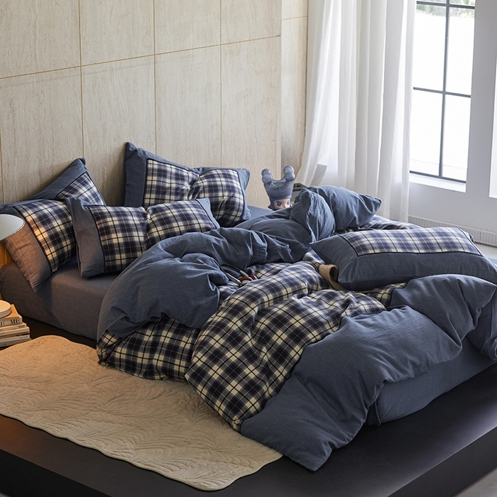 91家纺网 家纺一手货源 找家纺 （总）安莱生活 2025新款全棉纯棉色织宽边磨毛四件套