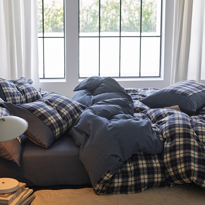 91家纺网 家纺一手货源 找家纺 （总）安莱生活 2025新款全棉纯棉色织宽边磨毛四件套